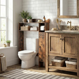 Brown Over The Toilet Storage Cabinet With Toilet Paper Holder Bathroom Space Saver - thumbnail 4
