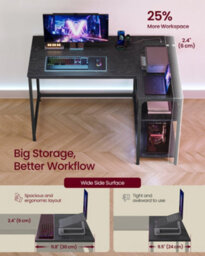 Vasagle Corner Computer Desk With Power Outlets, L-Shaped Desk With Storage Shelves, For Study Or Office, Black - thumbnail 3