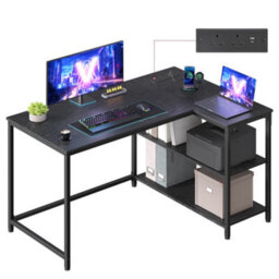 Vasagle Corner Computer Desk With Power Outlets, L-Shaped Desk With Storage Shelves, For Study Or Office, Black - thumbnail 2