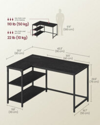 Vasagle Corner Computer Desk With Power Outlets, L-Shaped Desk With Storage Shelves, For Study Or Office, Black - thumbnail 7