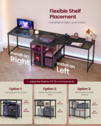 Vasagle Corner Computer Desk With Power Outlets, L-Shaped Desk With Storage Shelves, For Study Or Office, Black - thumbnail 5
