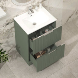 Royal Bathrooms Evora 700mm Sage Green Fluted Floor Standing Bathroom Vanity Unit 2 Drawer Cabinet Storage With Ceramic Basin - thumbnail 4