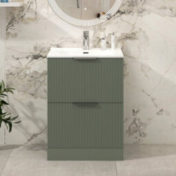 Royal Bathrooms Evora 700mm Sage Green Fluted Floor Standing Bathroom Vanity Unit 2 Drawer Cabinet Storage With Ceramic Basin