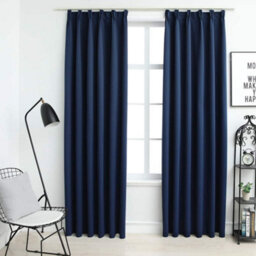 Berkfield Blackout Curtains With Hooks 2 Pcs Blue 140X245 Cm - thumbnail 1