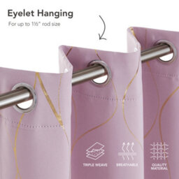 Deconovo Blackout Eyelet Curtains, Thermal Insulated Gold Wave Foil Printed For Kids Bedroom, W66 X L90 Inch, Baby Pink, 1 Pair - thumbnail 6