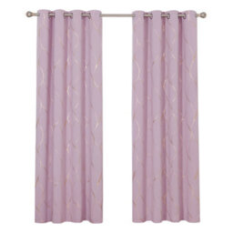 Deconovo Blackout Eyelet Curtains, Thermal Insulated Gold Wave Foil Printed For Kids Bedroom, W66 X L90 Inch, Baby Pink, 1 Pair - thumbnail 1
