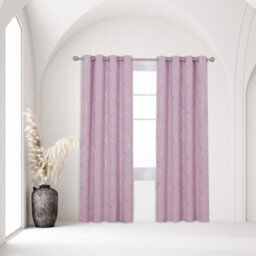 Deconovo Blackout Eyelet Curtains, Thermal Insulated Gold Wave Foil Printed For Kids Bedroom, W66 X L90 Inch, Baby Pink, 1 Pair - thumbnail 3