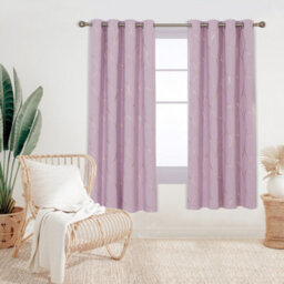 Deconovo Blackout Eyelet Curtains, Thermal Insulated Gold Wave Foil Printed For Kids Bedroom, W66 X L90 Inch, Baby Pink, 1 Pair - thumbnail 2