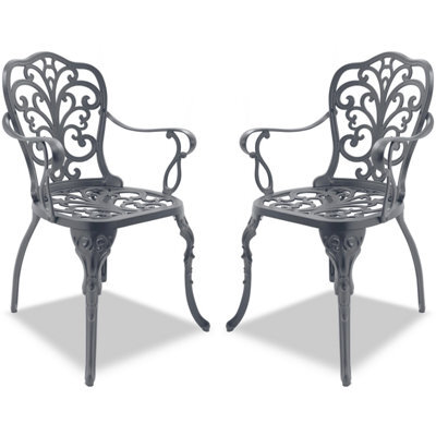 Homeology Bangui Grey 2-Large Garden And Patio Chairs With Armrests In Cast Aluminium - image 1