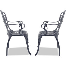 Homeology Bangui Grey 2-Large Garden And Patio Chairs With Armrests In Cast Aluminium - thumbnail 5