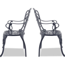 Homeology Bangui Grey 2-Large Garden And Patio Chairs With Armrests In Cast Aluminium - thumbnail 4