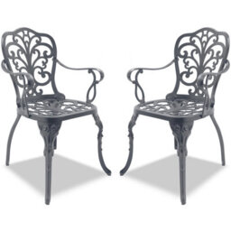 Homeology Bangui Grey 2-Large Garden And Patio Chairs With Armrests In Cast Aluminium - thumbnail 1