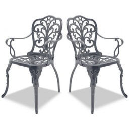 Homeology Bangui Grey 2-Large Garden And Patio Chairs With Armrests In Cast Aluminium - thumbnail 3
