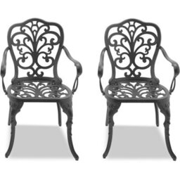 Homeology Bangui Grey 2-Large Garden And Patio Chairs With Armrests In Cast Aluminium - thumbnail 2