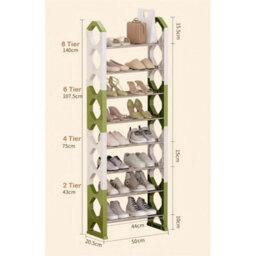 8 Tiers White&green 2-8 Tier Shoe Rack 50Cm Width Footwear Storage Shelf Organizer Stand - thumbnail 2