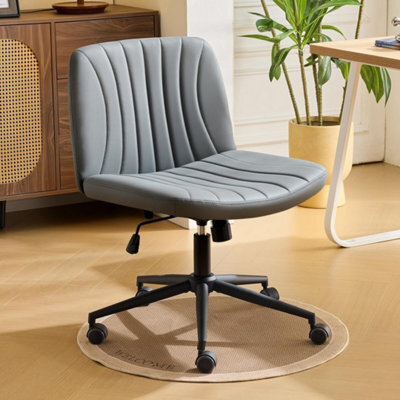 Dark Gray Pu Leather Mid Back Office Chair,swivel Lift Desk Chair With Wheels Modern - image 1