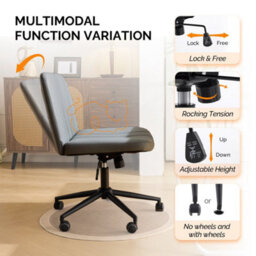 Dark Gray Pu Leather Mid Back Office Chair,swivel Lift Desk Chair With Wheels Modern - thumbnail 4