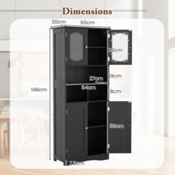 Costway 148Cm Tall Bathroom Cabinet Freestanding Storage Cabinet With Tempered Glass Doors - thumbnail 3