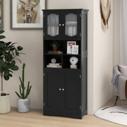 Costway 148Cm Tall Bathroom Cabinet Freestanding Storage Cabinet With Tempered Glass Doors - thumbnail 1