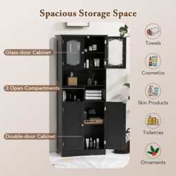 Costway 148Cm Tall Bathroom Cabinet Freestanding Storage Cabinet With Tempered Glass Doors - thumbnail 6