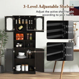 Costway 148Cm Tall Bathroom Cabinet Freestanding Storage Cabinet With Tempered Glass Doors - thumbnail 7