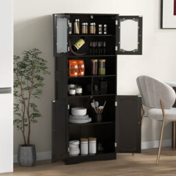 Costway 148Cm Tall Bathroom Cabinet Freestanding Storage Cabinet With Tempered Glass Doors - thumbnail 5