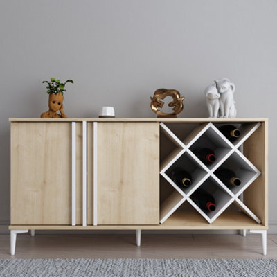 Decorotika Luna Sideboard Storage With Wine Rack And Two Doors - Oak Pattern And White - image 1
