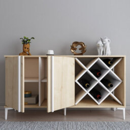 Decorotika Luna Sideboard Storage With Wine Rack And Two Doors - Oak Pattern And White - thumbnail 4