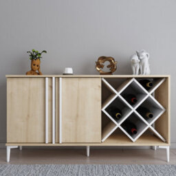 Decorotika Luna Sideboard Storage With Wine Rack And Two Doors - Oak Pattern And White - thumbnail 1