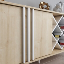 Decorotika Luna Sideboard Storage With Wine Rack And Two Doors - Oak Pattern And White - thumbnail 2