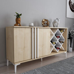 Decorotika Luna Sideboard Storage With Wine Rack And Two Doors - Oak Pattern And White - thumbnail 3