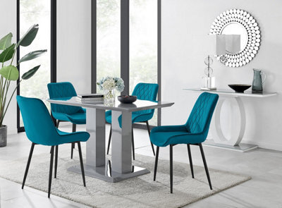 Furniturebox Uk Imperia 4 Grey Dining Table And 4 Blue Pesaro Black Leg Chairs - image 1