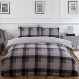 Ohs Check Teddy Duvet Cover Pillowcase Bedding Set, Grey - King - thumbnail 4