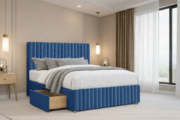 "Nexus Verona Plush Divan, Navy, 26"" Hb + 12"" Fb, 2 Drawers Right, Open Coil Mattress, Double" - thumbnail 1