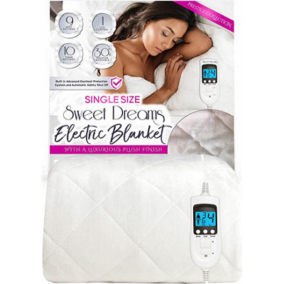 Sweet Dreams Electric Blanket Single Size - Plush Fleece Quilted - 10 Timer & 9 Heat Settings - Overheat Protection - image 1