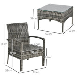 Outsunny 3Pc Garden Rattan Bistro Set With Glass Top Table, Mixed Grey - thumbnail 3
