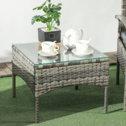 Outsunny 3Pc Garden Rattan Bistro Set With Glass Top Table, Mixed Grey - thumbnail 8