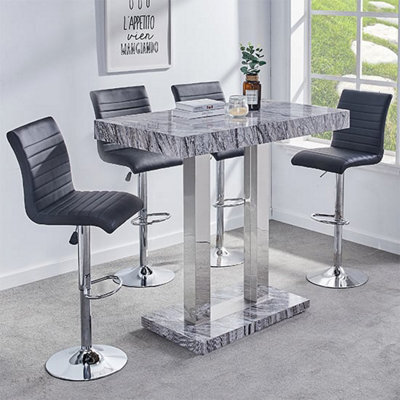 Furniture in Fashion Melange Marble Effect Bar Table With 4 Ripple Black Stools - image 1