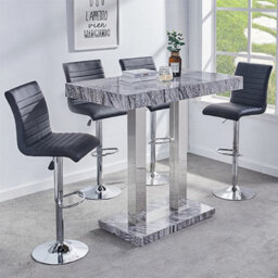 Furniture in Fashion Melange Marble Effect Bar Table With 4 Ripple Black Stools