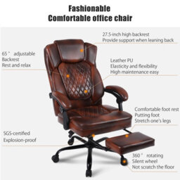 Pvc Leather Effect Gaming Chair, Gas Lift Swivel High Back Ergonomic Chair With Footrest And Lumbar Support - thumbnail 6