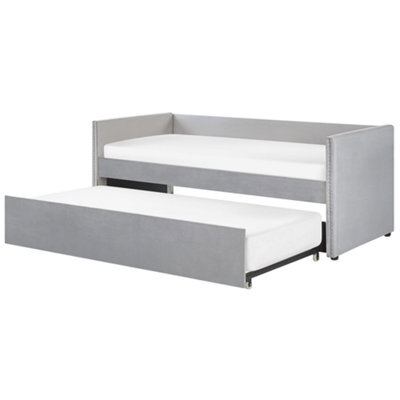 Beliani Trundle Bed Velvet Troyes 90 X 200 Cm (Eu Single) Light Grey - image 1