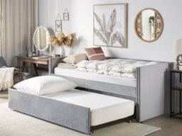 Beliani Trundle Bed Velvet Troyes 90 X 200 Cm (Eu Single) Light Grey - thumbnail 2