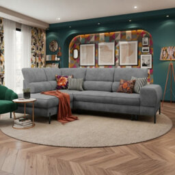 Clinton Corner Sofa Bed Contoured Ergonomic Seating Has Large Bedding Storage Box And Sleep Function Dark Grey Left