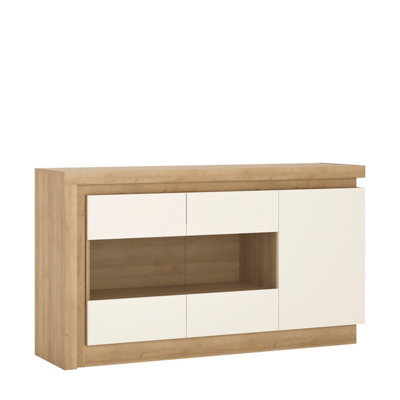 Furniture To Go Lyon 3 Door Glazed Sideboard In Riviera Oak/white High Gloss - image 1