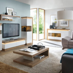 Furniture To Go Lyon 3 Door Glazed Sideboard In Riviera Oak/white High Gloss - thumbnail 4