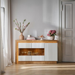 Furniture To Go Lyon 3 Door Glazed Sideboard In Riviera Oak/white High Gloss - thumbnail 7