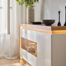 Furniture To Go Lyon 3 Door Glazed Sideboard In Riviera Oak/white High Gloss - thumbnail 6