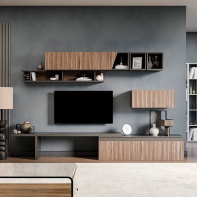 Decorotika Mery Moduler Modern Tv Unit Wall Mount Customizable Layout Black Alina - image 1