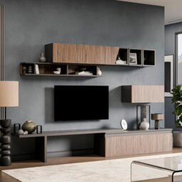 Decorotika Mery Moduler Modern Tv Unit Wall Mount Customizable Layout Black Alina - thumbnail 2