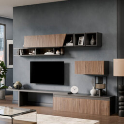Decorotika Mery Moduler Modern Tv Unit Wall Mount Customizable Layout Black Alina - thumbnail 3